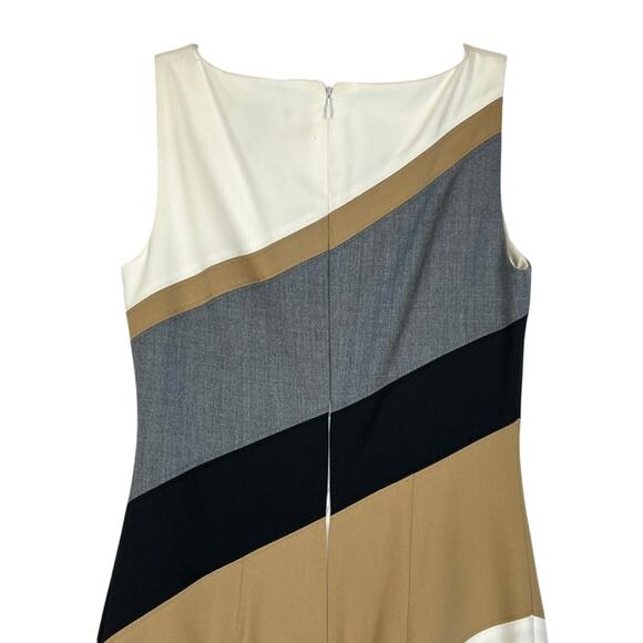 White House Black Market Ivory Brown Black Grey Stripe Sleeveless Dress Size 00 - Picture 5 of 9